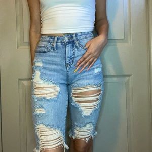 Ripped denim Bermuda shorts